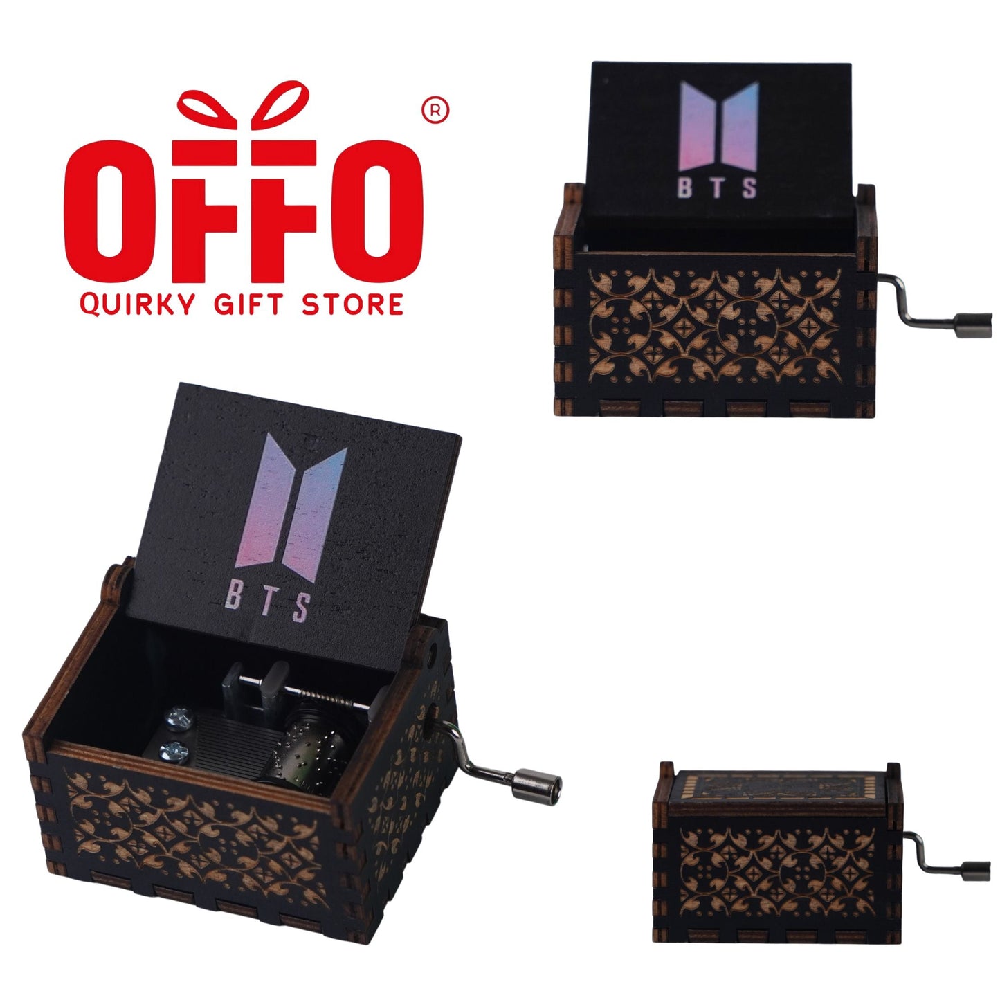 BTS Wooden Hand Cranked Engraved Music Box - Spring Day