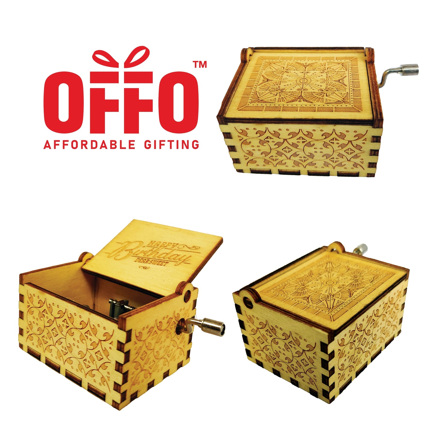 Happy Birthday Wooden Hand Cranked Engraved Music Box