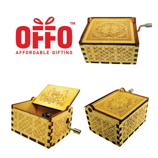 Merry Christmas Wooden Hand Cranked Engraved Music Box
