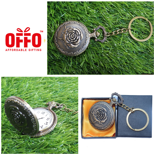 Rose Antique Analog Pocket Watch Vintage Keychain