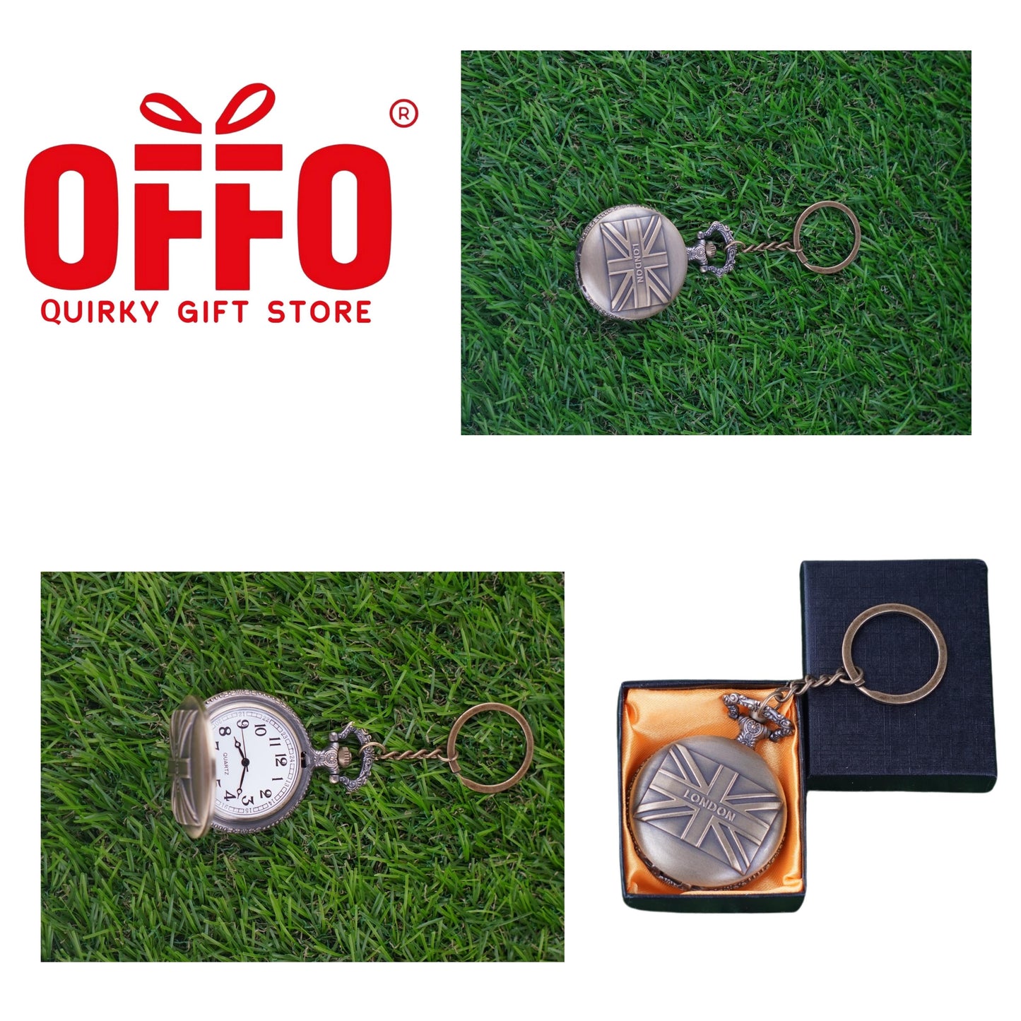 London Flag Antique Pocket Watch Keychain