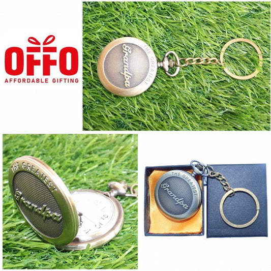 Greatest Grandpa Antique Analog Pocket Watch Vintage Keychain