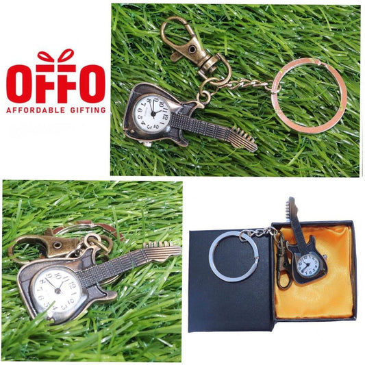 Guitar Antique Analog Pocket Watch Vintage Keychain