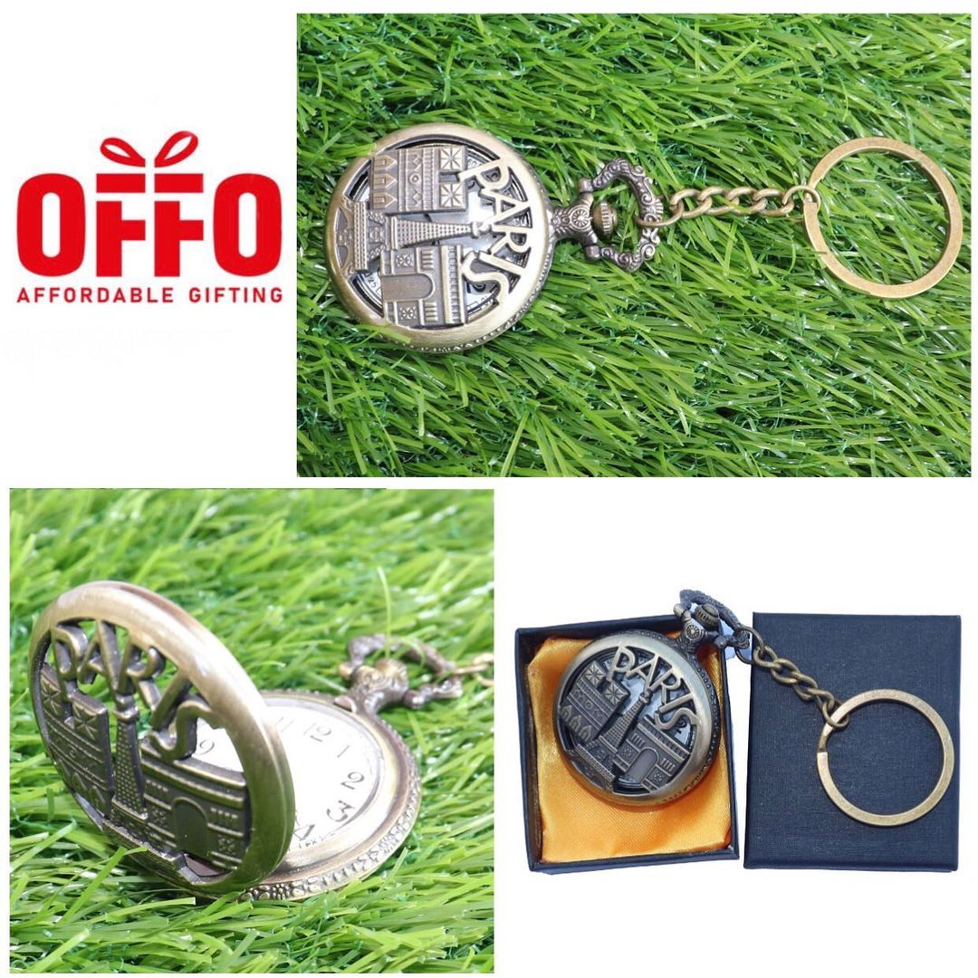 Paris Antique Analog Pocket Watch Vintage Keychain