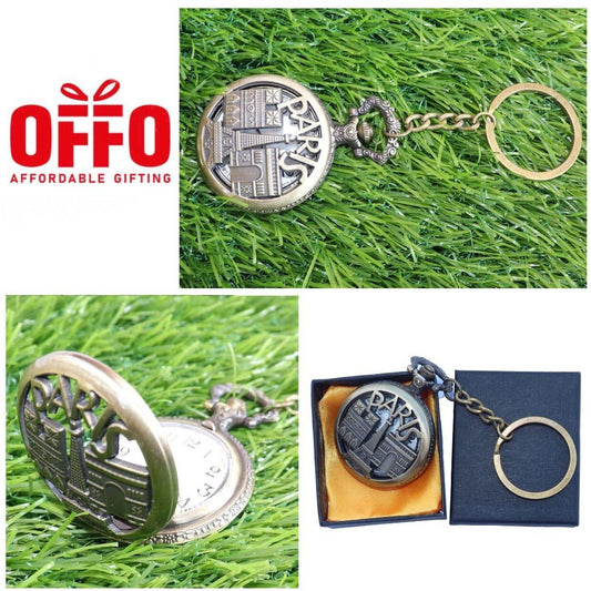 Paris Antique Analog Pocket Watch Vintage Keychain