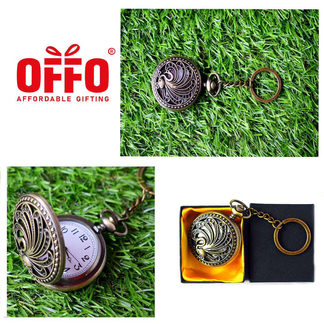 Peacock Antique Pocket Watch Keychain