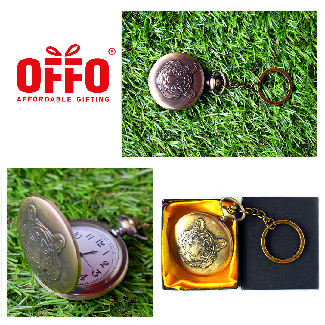 Tiger Antique Pocket Watch Keychain
