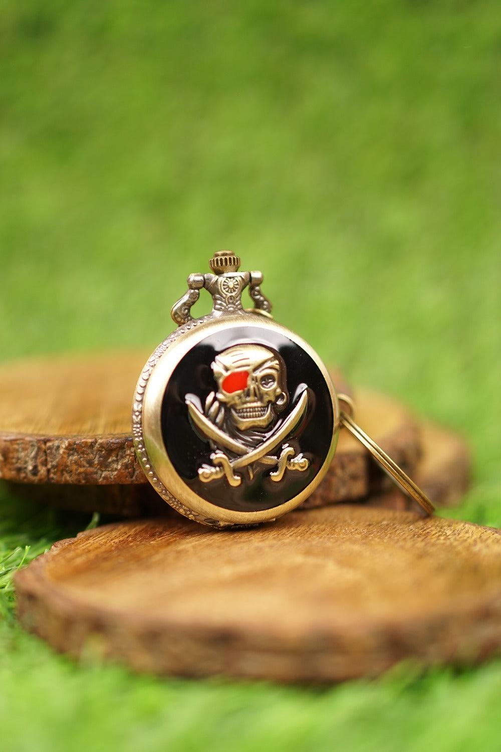 Pirates Skull Pocket Watch Keychain