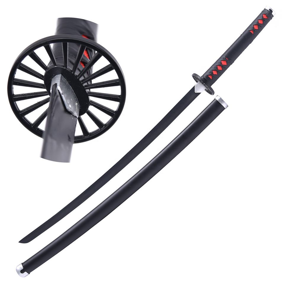 Demon Slayer Anime Tanjiro Kamado Black Wooden Life Size Practice Katana Without Stand [100cm]