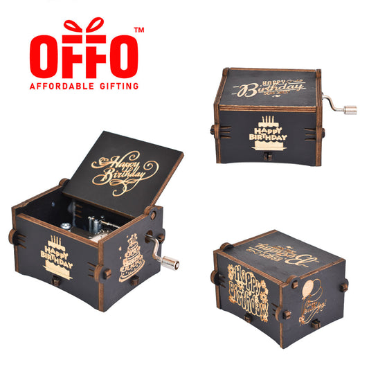 Happy Birthday Wooden Hand Cranked Engraved Music Box