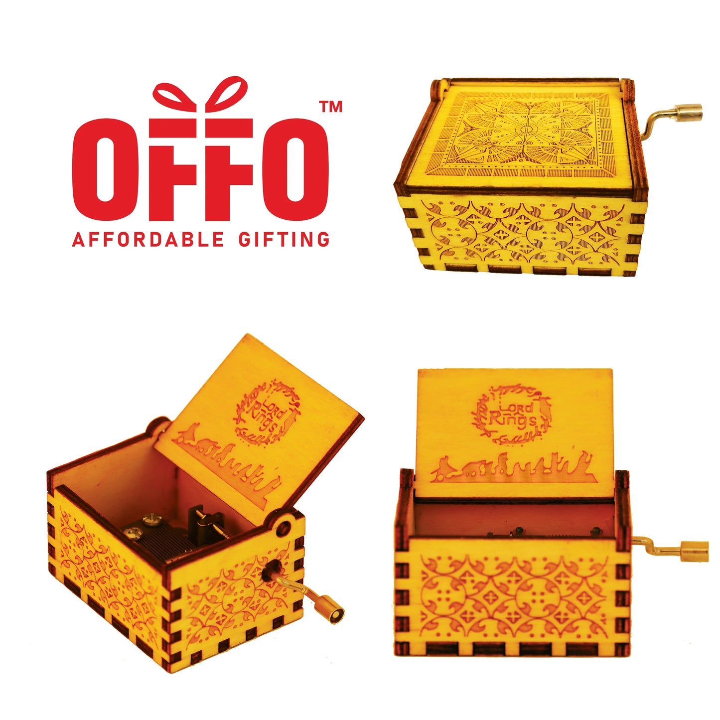 Lord of the Rings Wooden Hand Cranked Engraved Music Box