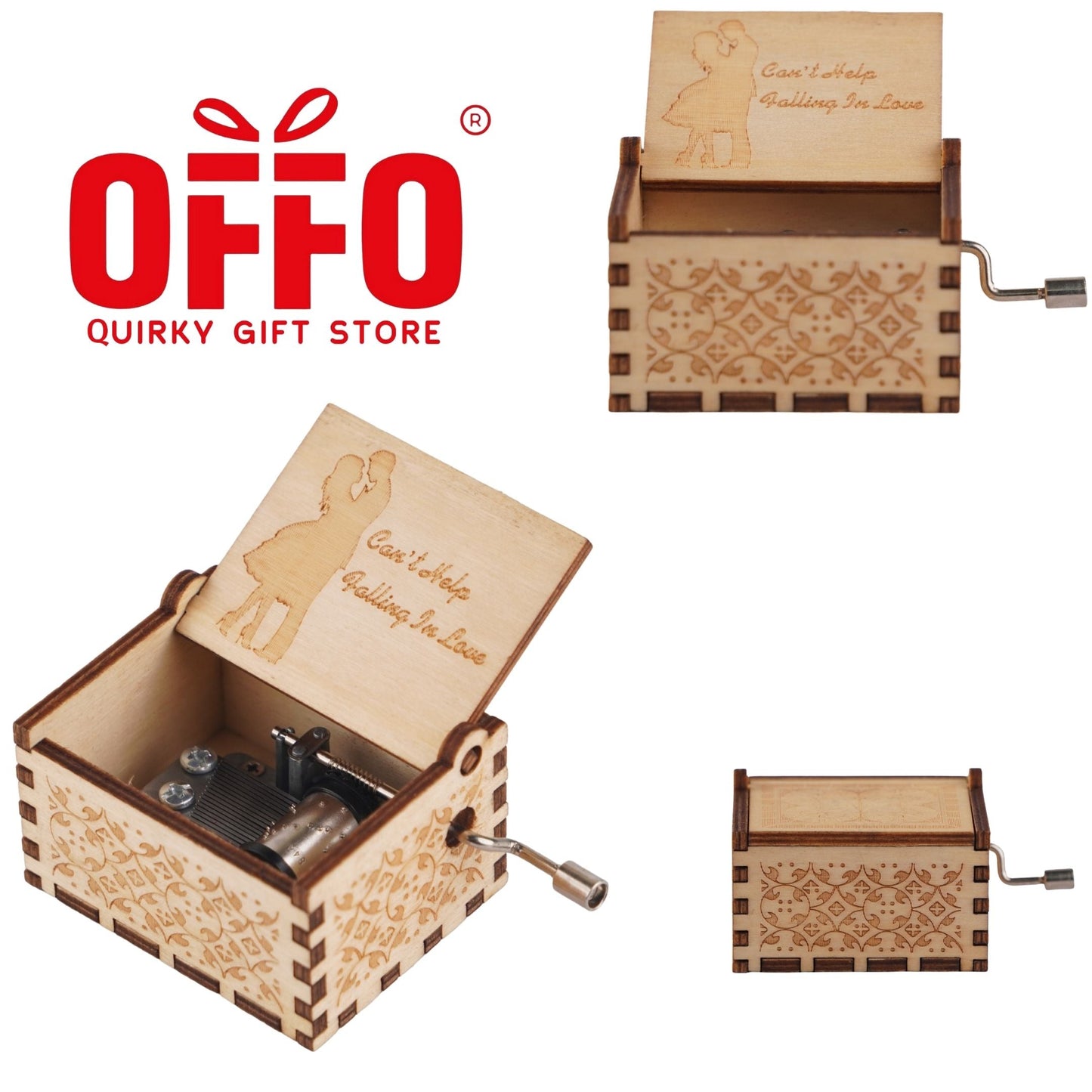 Can't Help Falling In Love Wooden Hand Cranked Engraved Music Box