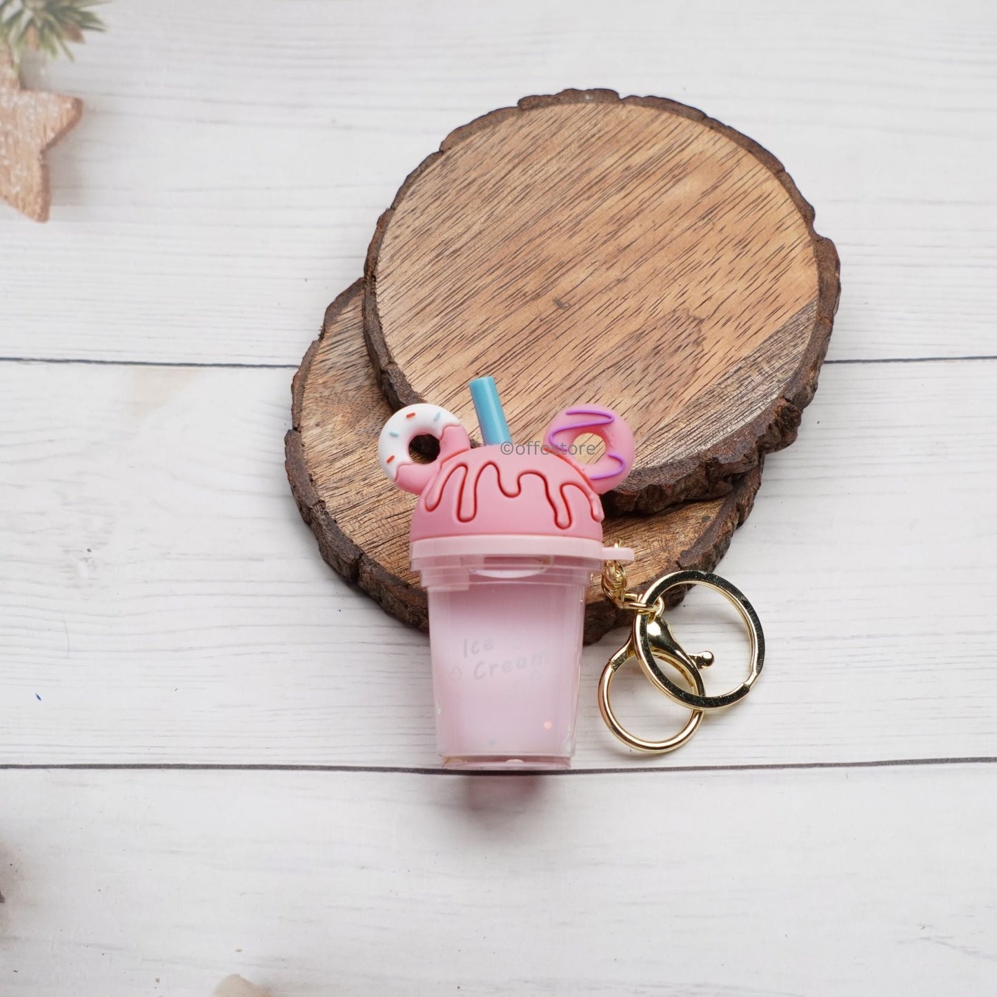 Pink Ice Cream Glass Keychain