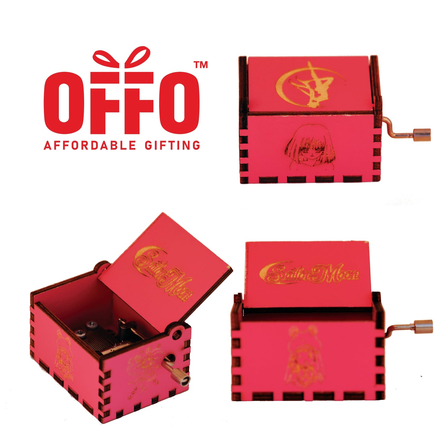 Sailor Moon Wooden Hand Cranked Engraved Music Box