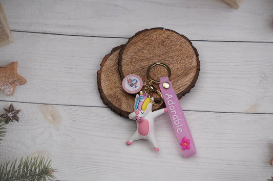 White Fancy Dancing Unicorn Rubber Keychain