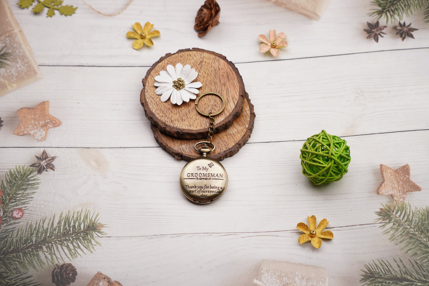 Groomsman Antique Analog Pocket Watch Vintage keychain